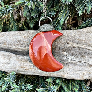 Red Jasper Moon Necklace, Celestial Stone Jewelry for Her