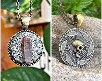 Tangerine Quartz Necklace, Skull Jewelry for Women