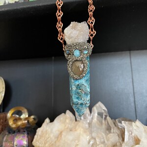 Large Apatite Necklace w/ Spirit Quartz, Sapphire, Larimar, Labradorite & handmade Chain, Made in USA image 9