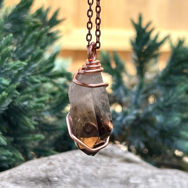 Smoky Quartz Necklace, Boho Jewelry for Women, Wiccan Gifts, Wire Wrapped Stone Pendant Talisman