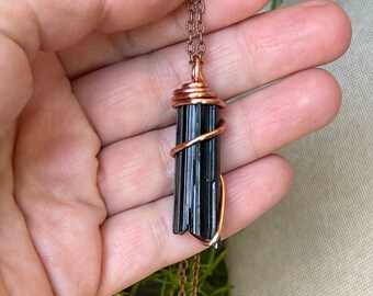 Schorl Black Tourmaline Necklace, Raw Stone Jewelry for her