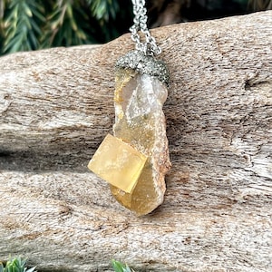 Yellow Fluorite Necklace, Raw Stone Jewelry for Her