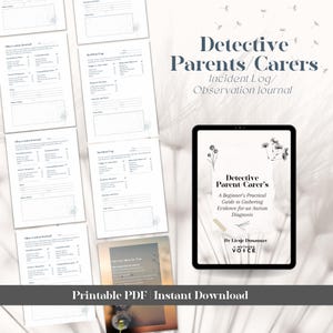 May include: A printable PDF guide titled "Detective Parent Carer's" with a dandelion graphic. The guide is a beginner's practical guide to gathering evidence for an autism diagnosis. The guide is by Liesje Dusatuzay, A-Mothers Voice.