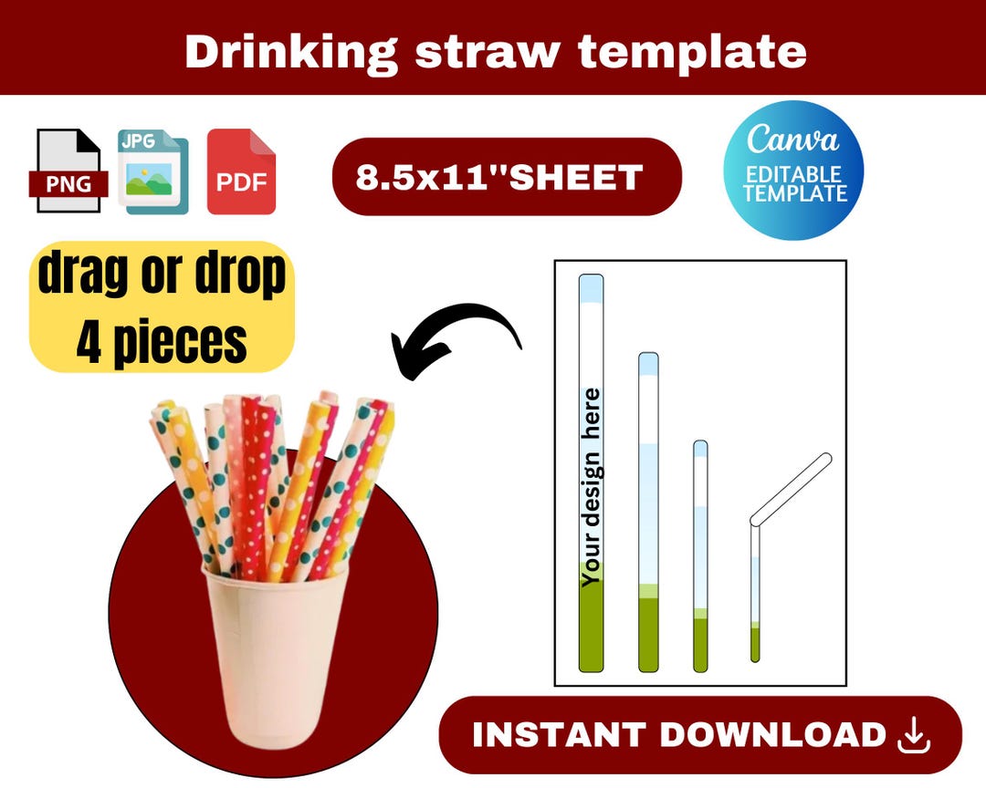 Straw Template, Drinking Straw Template, Drinking Straw Template Svg ...
