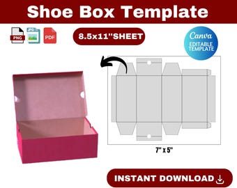Shoe Box Template, Shoe Box SVG, Sneaker Box Template, Shoe box label svg, Gift Box Svg , Party Favors box, Shoe Box, canva template,