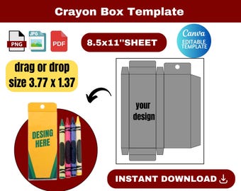 Modèle de boîte à crayons de couleur, modèle de boîte cadeau stylo de couleur, boîte à crayons de cire, boîte à crayons svg, boîte cadeau, modèle de boîte, taille 3,77 x 1,37