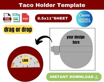 taco holder template, taco holder SVG, taco holder, Wrapper, Label, Taco Food Holding Template, Food Holding, canva template,