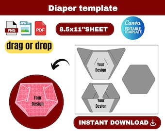 Diaper template, Baby Boy Girl Diaper Template, diaper card,  Label, Wrapper, Baby shower template