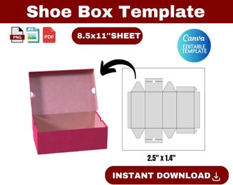 Shoe Box Template, Shoe Box SVG, Sneaker Box Template, Shoe box label svg, Gift Box Svg , Party Favors box, Shoe Box, canva template,