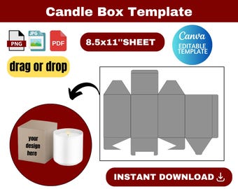 Candle box template, Candle box SVG, Candle box, Candle Jar Box Template, Candle Packaging, Candle Canva Box, canva template,