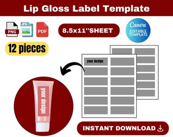 Lip gloss label template, Lip gloss label SVG, Lip gloss label, Lip Gloss Tube Label Template, label, wrapper, DIY Lipgloss Label, canva