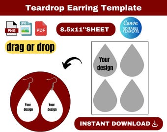 teardrop earring template, Earring Template, Teardrop Earring Svg, Teardrop Earring Canva template, Teardrop Svg , instant download