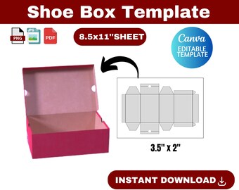 Shoe Box Template, Shoe Box SVG, Sneaker Box Template, Shoe box label svg, Gift Box Svg , Party Favors box, Shoe Box, canva template,