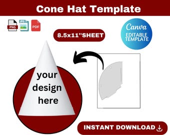 cone hat template, cone hat SVG, cone hat, Party Hat Svg, Birthday Hat Template, Blank Hat Template, Paper Hat Template, No Glue Party