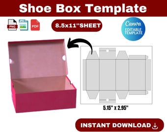 Shoe Box Template, Shoe Box SVG, Sneaker Box Template, Shoe box label svg, Gift Box Svg , Party Favors box, Shoe Box, canva template,