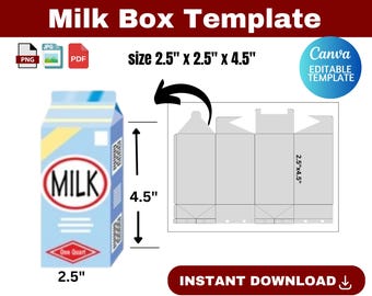 milk box template, milk box SVG, Milk Carton Template, Box template, Milk Favor Box Svg, Gift Box Template, Canva Milk Box Template, canva