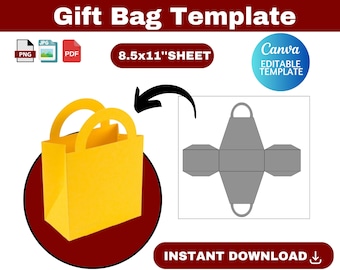 gift bag template, gift bag SVG, Luxury gift bag, Paper Bag Template Svg,  Favor Bag Template,gift bag, Canva template, instant download