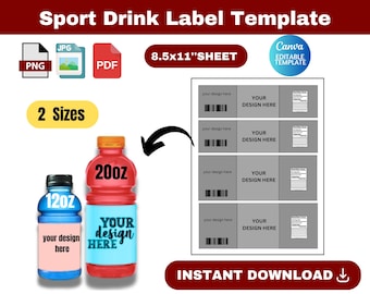 Sport Drink Labels template, Sport Drink Labels template SVG, Sports Drink Wrapper Template, 20oz label, 12oz label, Blank Label Template