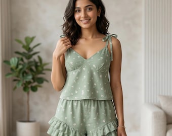 Sleep Set Sewing Pattern: Cami Top, Ruffle Bloomers (XS-5XL) (Digital Download)