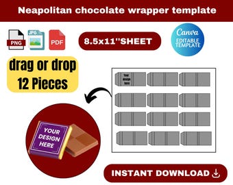 Sjabloon Napolitaanse chocoladeverpakking, Napolitaanse chocoladeverpakking SVG, vierkant chocoladelabel, chocoladeverpakking ontwerp, canvassjabloon,