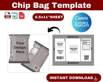 Chip Bag Template, Blank Chip Bag, Custom chip bag label, DIY chip bag wrapper template, Party favor Chip Bag, Chip bag svg template