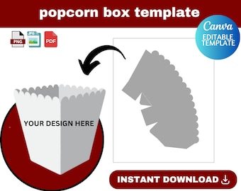 Pop Corn Box Template, Snack Box Template, party favor box template, Popcorn Box Blank Template, Popcorn Box Label, Popcorn Svg