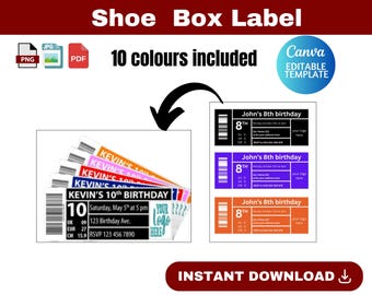 Etichetta per scatola da scarpe, etichetta per scatola da scarpe SVG, etichetta per scatola da scarpe e sneaker, modello di etichetta per scatola da scarpe, etichetta per scatola da scarpe personalizzata, 10 colori, modello Canva