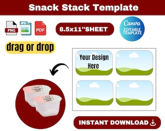 snack stack template, snack stack SVG, Chip Topper Label Template, Chig Bag Template, Snack Topper Label, Birthday Party Favor,canva