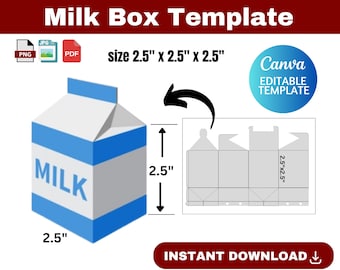 milk box template, milk box SVG, Milk Carton Template, Box template, Milk Favor Box Svg, Gift Box Template, Canva Milk Box