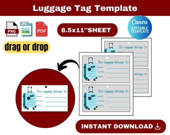 Luggage tag template, Luggage tag SVG, Luggage tag, Luggage tag sublimation template Canva, Luggage Tag Personalized, canva template