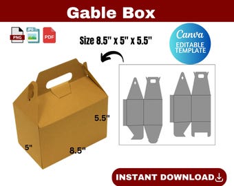 Gable Box Template, Gable Box SVG, gift box svg, party Favor Box, gamble box size 8.5" x 5" x 5.5", DIY Box Template, Canva template