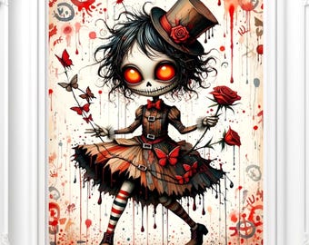 Whimsy Goth Doll PNG Clipart: druckbares Poster, Wandkunst, Sublimationsdesign (digitaler Download)