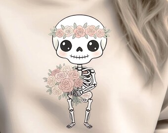 コケットスケルトンTシャツクリップアートPNG：パステルゴスハロウィン昇華デザイン（デジタルダウンロード）