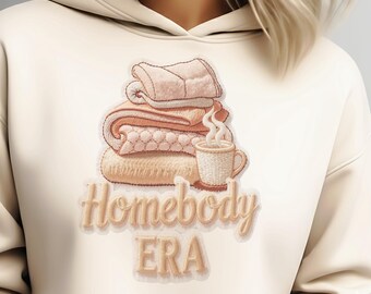 Self-Care T-Shirt Clipart PNG: Homebody Faux Embroidery Sublimation Design (Digital Download)