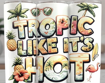 Envoltura para vaso "Tropic Like It's Hot": Diseño de sublimación de playa tropical (descarga digital)