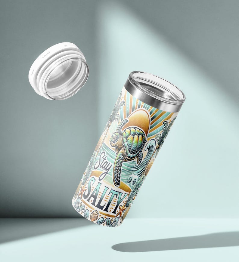 Ride the waves and stay salty with this tropical beach tumbler wrap! Featuring a vibrant sea turtle, golden sunset, palm trees, ocean waves, seashells, and starfish. Designed for 20 oz skinny tumblers, this high-quality PNG brings bold coastal vibes to your sublimation projects.