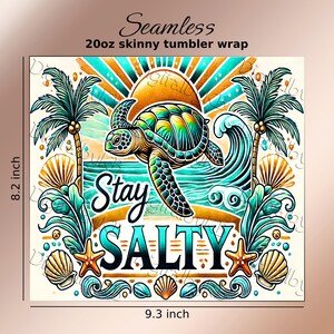 Ride the waves and stay salty with this tropical beach tumbler wrap! Featuring a vibrant sea turtle, golden sunset, palm trees, ocean waves, seashells, and starfish. Designed for 20 oz skinny tumblers, this high-quality PNG brings bold coastal vibes to your sublimation projects.