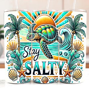 Ride the waves and stay salty with this tropical beach tumbler wrap! Featuring a vibrant sea turtle, golden sunset, palm trees, ocean waves, seashells, and starfish. Designed for 20 oz skinny tumblers, this high-quality PNG brings bold coastal vibes to your sublimation projects.