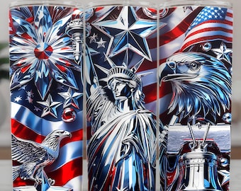 Patriotic Tumbler Wrap Bundle: USA Fireworks Statue of Liberty Sublimation Designs (Digital Download)