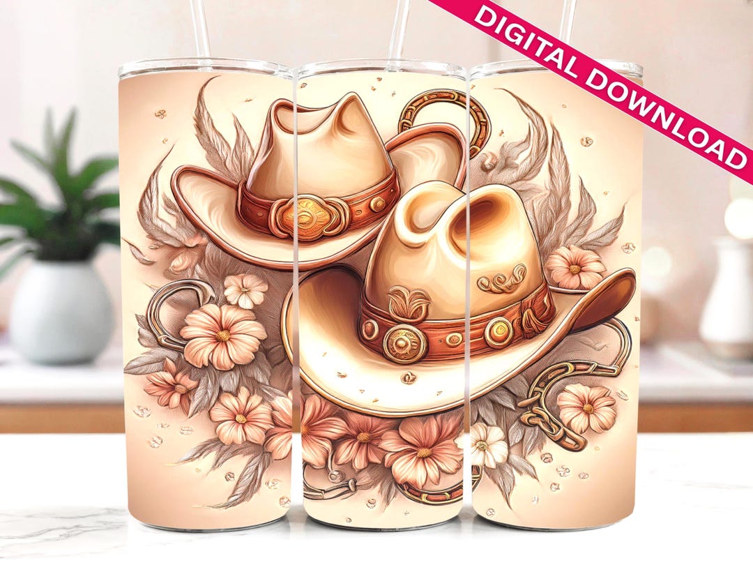 Cowgirl Tumbler Wrap PNG: Rustic Western Floral Design (digital ...