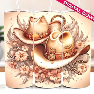 Cowgirl Tumbler Wrap PNG: Rustic Western Floral Design (Digital Download)