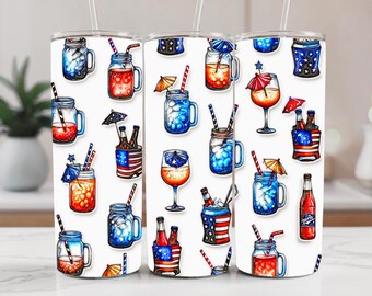 Patriotic Tumbler Wrap PNG: 4th of July Mason Jar Design (Digital Download)