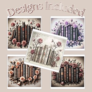 Lot d'emballages de gobelets livresques gothiques - Ensemble de 5 pièces de motifs floraux Romantic Academia - Sublimation de gobelets maigres 20 oz - Téléchargement numérique