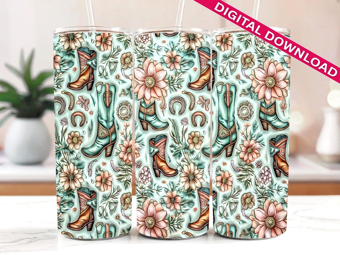 Floral Cowgirl Boots Tumbler Wrap: Seamless Western Design (digital ...