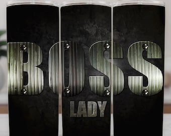 Boss Lady Tumbler Wrap PNG: Industrial Metal Text & Grunge Steel Sublimation Design (Digital Download)