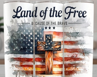 Memorial Day Tumbler Wrap PNG: Land of The Free American  Sublimation Design (PNG Digital Download)