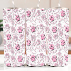 Dog Paw Prints Tumbler Wrap: Seamless Pink Design (Digital Download)