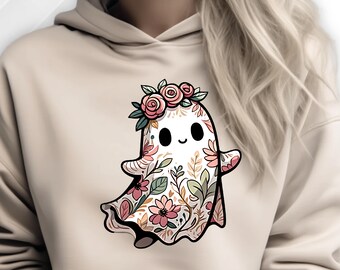 Floral Ghost T-shirt PNG Bundle: Boho Halloween DTF, Clipart, Sublimation Designs (Digital Download 3-pack)