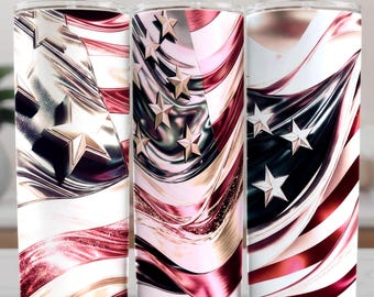 American Flag Tumbler Wrap PNG Bundle: Glitter Patriotic Sublimation Design (Digital Download 3-pack)