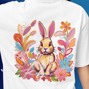 Bloemen lente konijntje clipart T-shirt T-shirt kunst aan de muur UVDTF sublimatie ontwerp digitale png-download |  Aquarel handgeschilderd transparant